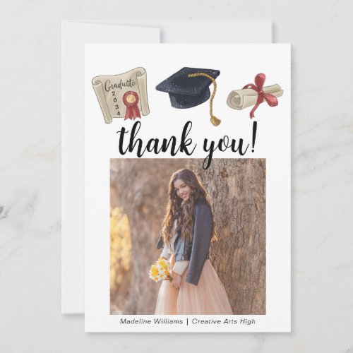 Modern Graduation Two Photo Thank You Card