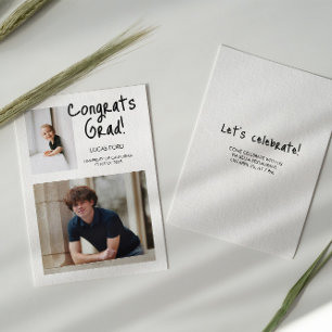 Modern Graduation Two Photos Then and Now Invitation