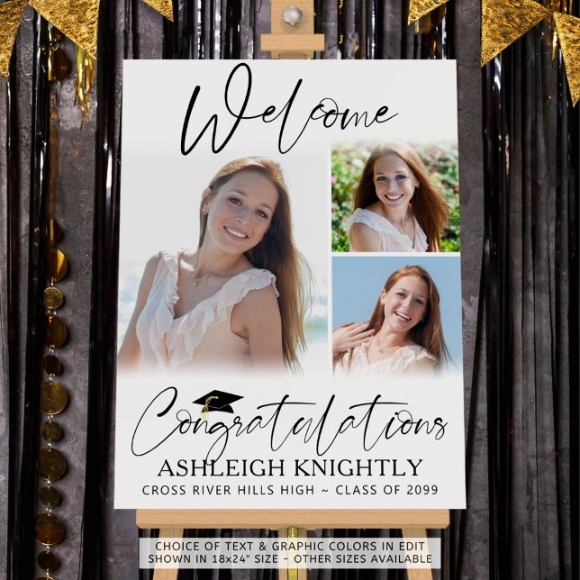 Modern Graduation Welcome 3 Photos Congratulations Foam Board (Creator Uploaded)