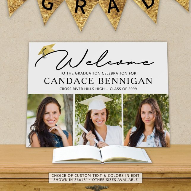 Modern Graduation Welcome 3 Photos Handwritten Foam Board (Creator Uploaded)