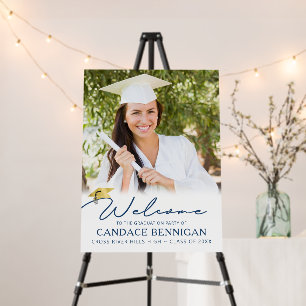 Modern Graduation Welcome Photo Blue Script Foam Board