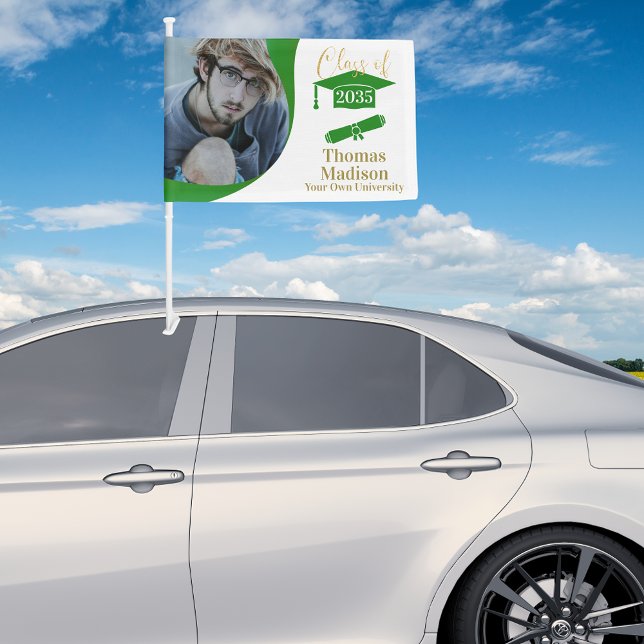 Modern Graduation White Green Wave Car Flag (Creator Uploaded)