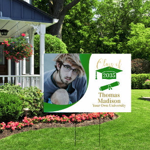 Modern Graduation White Green Wave Yard Sign