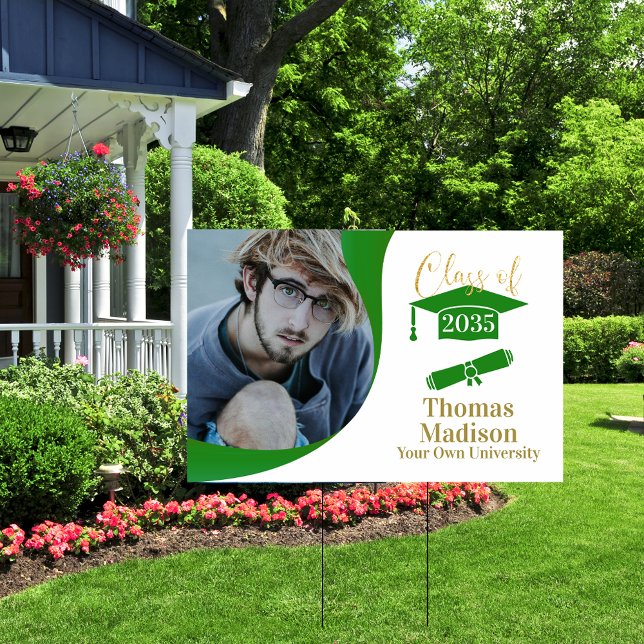 Modern Graduation White Green Wave Yard Sign (Creator Uploaded)