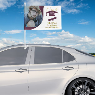 Modern Graduation White Maroon Wave Car Flag