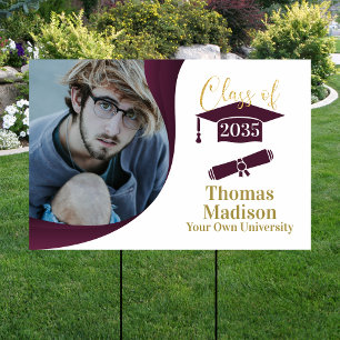 Modern Graduation White Maroon Wave Yard Sign