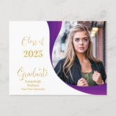 Modern Graduation White/Purple Wave Photo Announcement Postcard (Front)