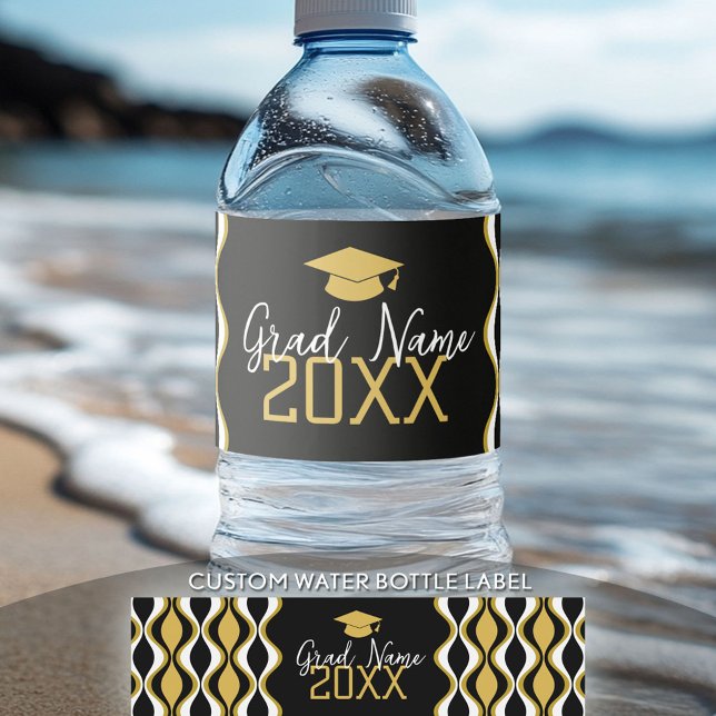 Modern Graduation with Funky Pattern and Name Water Bottle Label (Graduation Water Bottle Label)