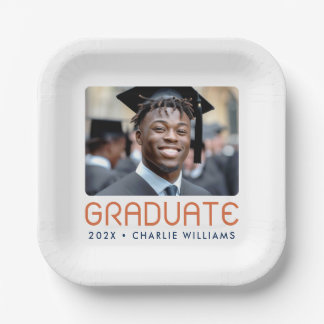 Modern graduation year photo graduate paper plates