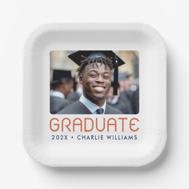 Modern graduation year photo graduate paper plates (Front)