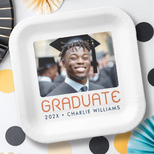 Modern graduation year photo graduate paper plates