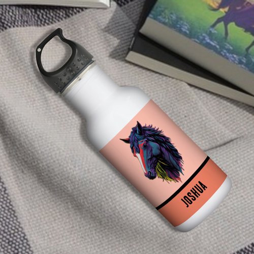 Modern Graffiti Art Equestrian Lover Horse on Tan  Stainless Steel Water Bottle