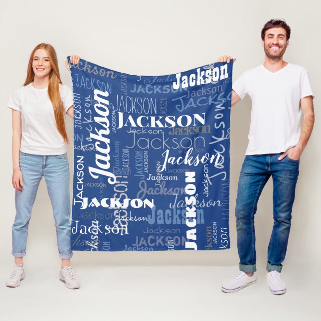 Modern Graffiti Blue Long Names Pattern Fleece Blanket (In Situ)