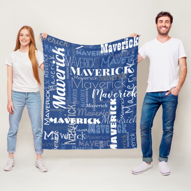 Modern Graffiti Blue Long Names Pattern Fleece Blanket (In Situ)