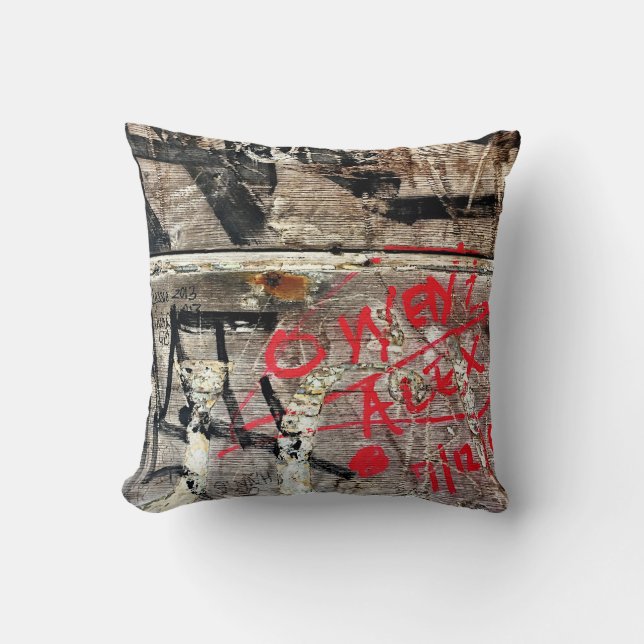 Modern Graffiti Decay on Wood Photo Throw Pillow (Front)