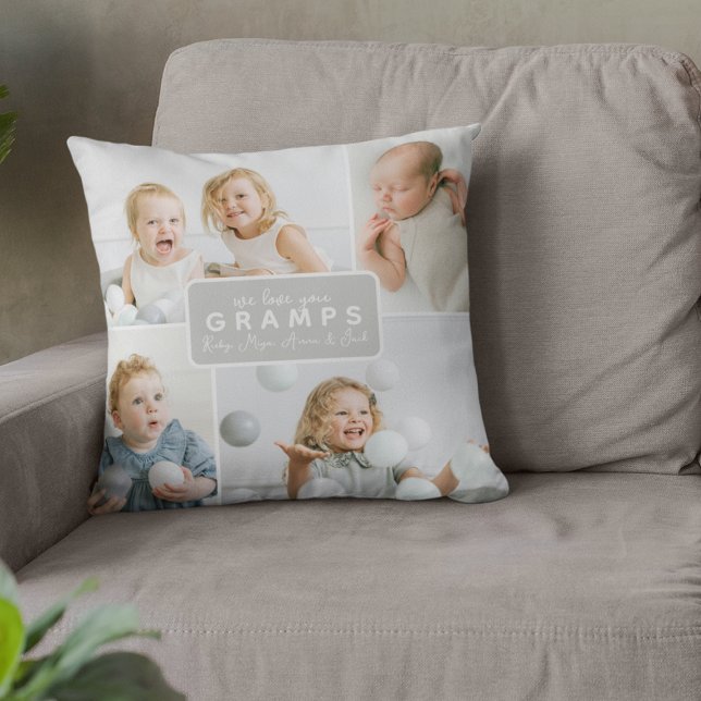 Modern gramps 4 Photo Gray Throw Pillow (Creator Uploaded)