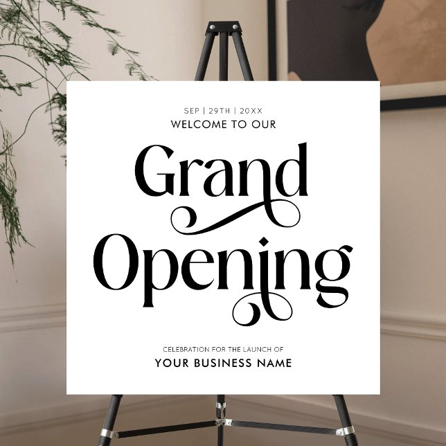 Modern Grand Opening Business Event Welcome Sign (Elegant Business Launch Event Welcome Sign with swirly serif type)