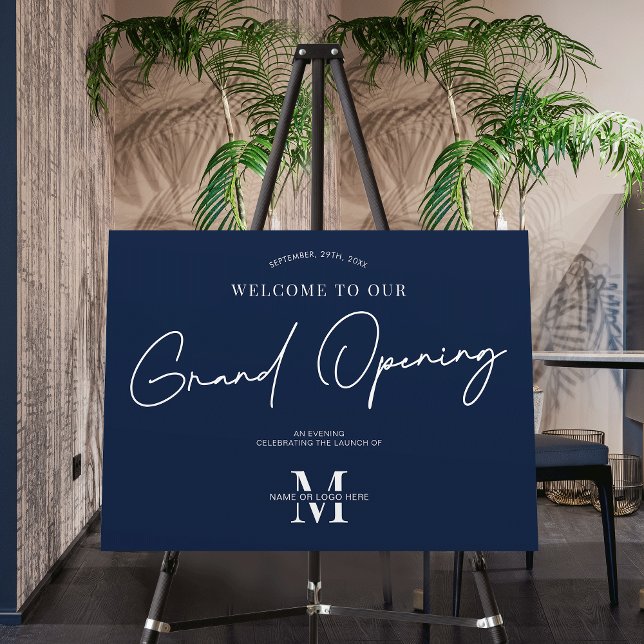 Modern Grand Opening Business Navy Blue Welcome Foam Board (Add the finishing touch to your Event decor with this Navy Business Grand Opening Welcome Sign)