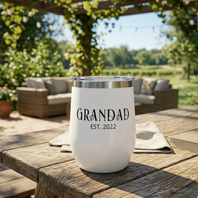 Modern Grandad Established Black Script  Thermal Wine Tumbler (Creator Uploaded)