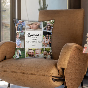 Modern Grandad Photo Collage Custom Keepsake Throw Pillow