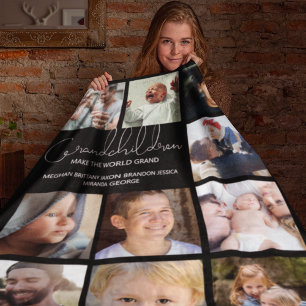 Modern Grandchildren Photo Collage Fleece Blan Blanket