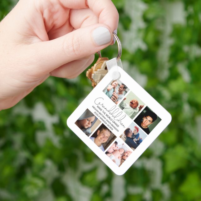 Modern Grandchildren Photo Collage Glass Ornament Keychain (Hand)