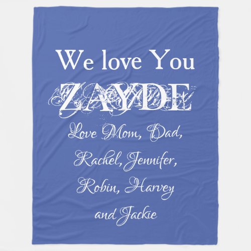 Modern Grandfather ZAYDE Custom Family Names Cute Fleece Blanket