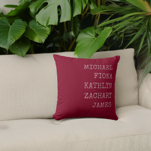 Modern Grandkids Names Burgundy Deep Red Throw Pillow