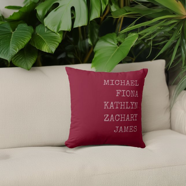 Modern Grandkids Names Burgundy Deep Red Throw Pillow (Modern Grandkids Names Burgundy Deep Red Throw Pillow)