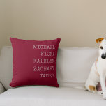 Modern Grandkids Names Burgundy Deep Red Throw Pillow<br><div class="desc">Modern pillow with grandkids names in burgundy deep red color.</div>