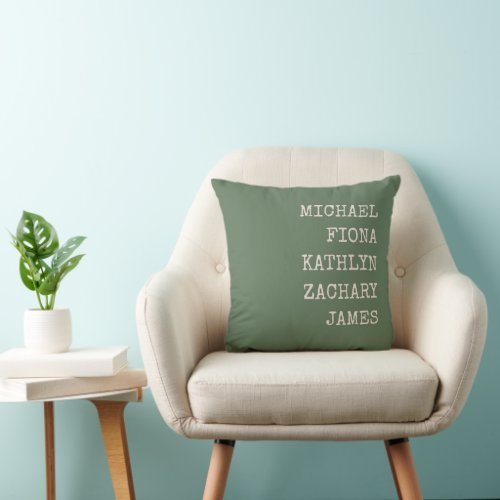 Modern Grandkids Names Green Throw Pillow