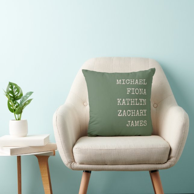 Modern Grandkids Names Green Throw Pillow (Chair)