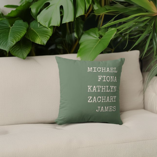 Modern Grandkids Names Green Throw Pillow (Modern Grandkids Names Green Throw Pillow)