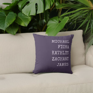 Modern Grandkids Names Purple Throw Pillow