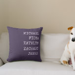 Modern Grandkids Names Purple Throw Pillow<br><div class="desc">Modern pillow with grandkids names.</div>