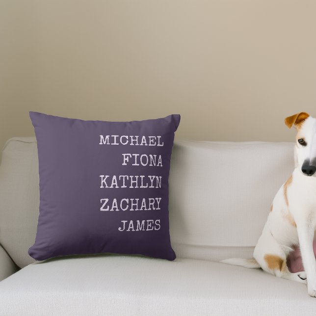 Modern Grandkids Names Purple Throw Pillow (Modern Grandkids Names Purple Throw Pillow)