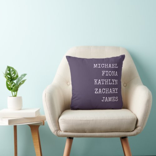 Modern Grandkids Names Purple Throw Pillow
