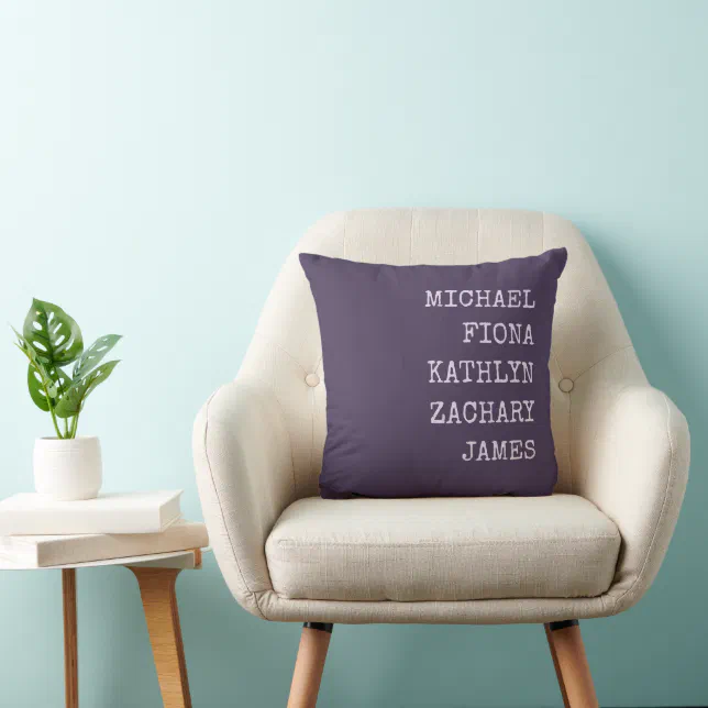 Modern Grandkids Names Purple Throw Pillow Zazzle