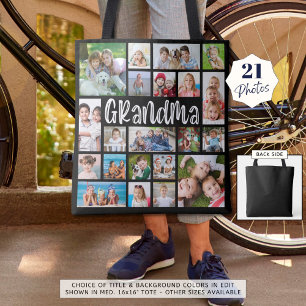 Modern Grandma 21 Photo Collage Custom Color Tote Bag