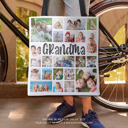 Modern Grandma 21 Photo Collage Custom Color Tote Bag