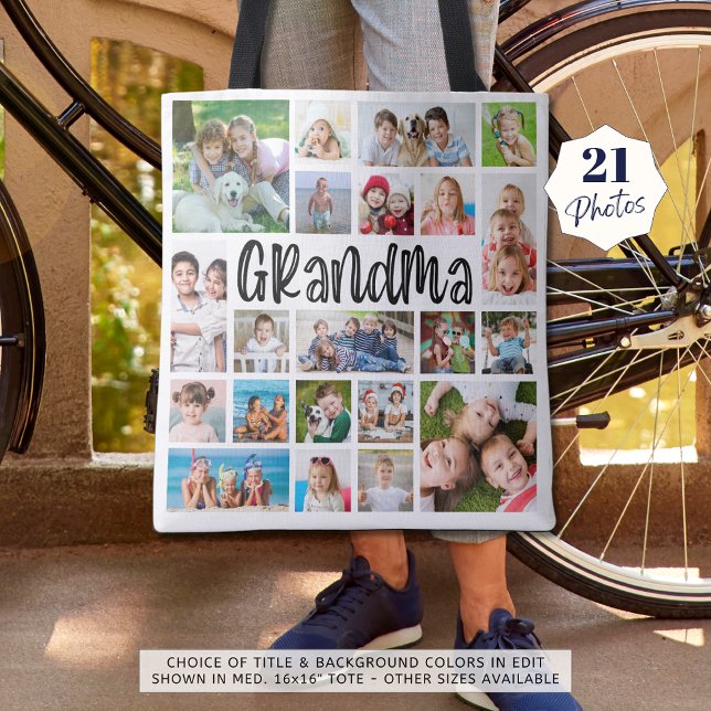 Modern Grandma 21 Photo Collage Custom Color Tote Bag (Creator Uploaded)