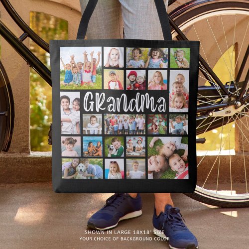 Modern Grandma 21 Photo Collage Custom Colors Tote Bag