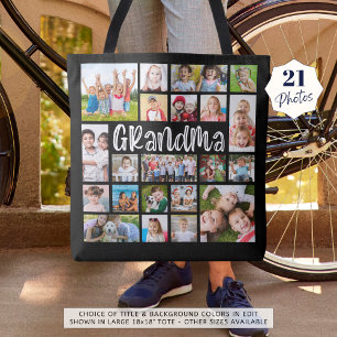 Modern Grandma 21 Photo Collage Custom Colors Tote Bag