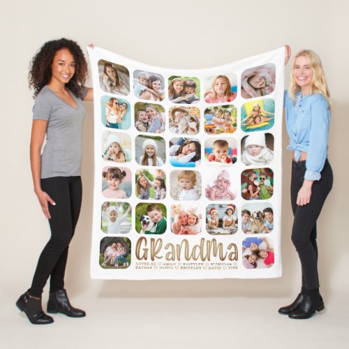 Modern GRANDMA 27 Photo Collage Personalized White Fleece Blanket