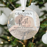 Modern 'GRANDMA' 2 Photo Names & Quote Christmas Ornament<br><div class="desc">Let Grandma know how much she means to you with this beautifully designed 2 photo Christmas ornament. Featuring 2 of your favorite pictures,  a white overlay,  the text 'Grandma you are the Best',  name/s and a sweet quote. All text is easily customized using the template provided.</div>