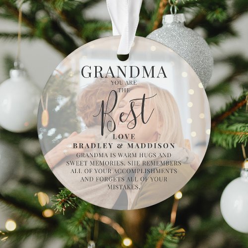 Modern GRANDMA 2 Photo Names  Quote Christmas Ornament