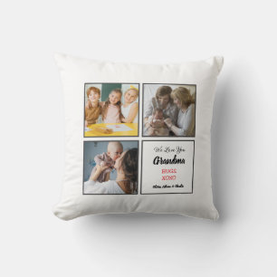 Modern Grandma 3 Photo Collage Custom Gift  Throw Pillow