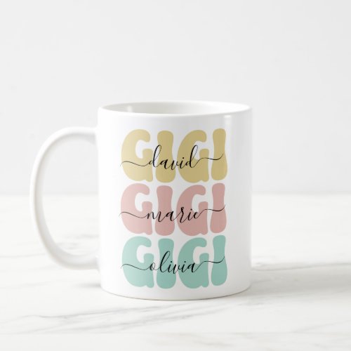 Modern Grandma Gigi Kids Names Mothers Day Gift Coffee Mug