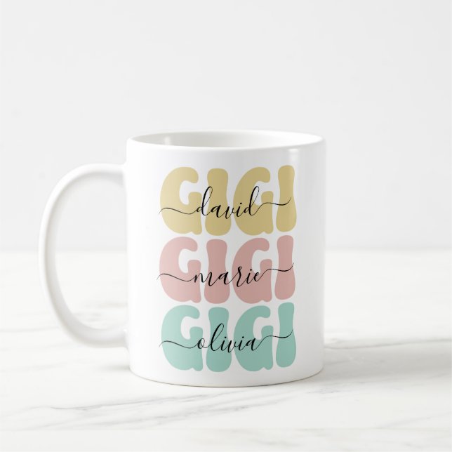 Modern Grandma Gigi Kids Names Mother's Day Gift Coffee Mug (Left)