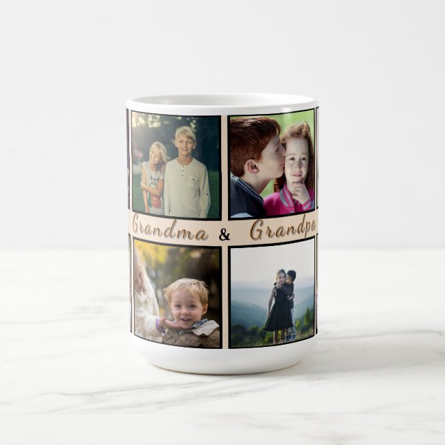 Modern Grandma & Grandpa – Custom 8-Photo Mug (Center)
